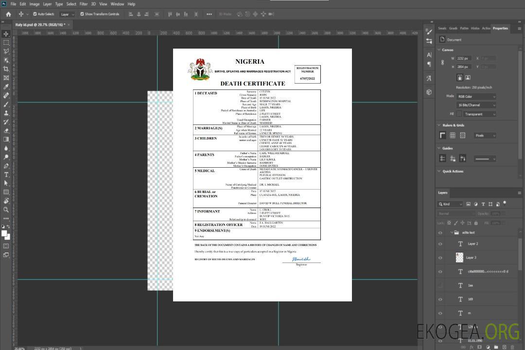 Modèle Word et PDF de certificat de décès de l'état civil du Nigeria template